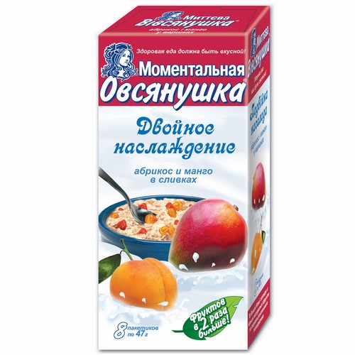 Каша «Овсянушка Двойное наслаждение» с абрикосом и манго в сливках