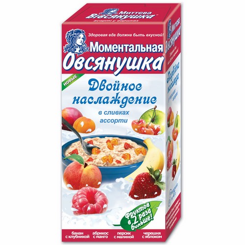 Каша «Овсянушка Двойное наслаждение» Ассорти в сливках