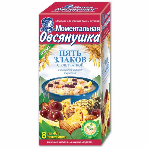 Каша «Овсянушка Пять злаков» с ананасом, вишней и орехами