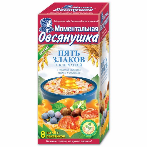 Каша «Овсянушка Пять злаков» с курагой, изюмом и медом