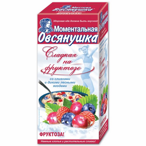 Каша «Овсяночка Сладкая на фруктозе» со сливками и лесными ягодами