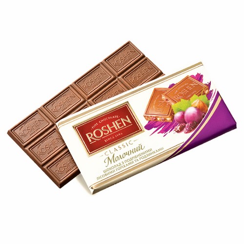 ROSHEN Milk Chocolate with Chopped Hazelnuts and Rasins